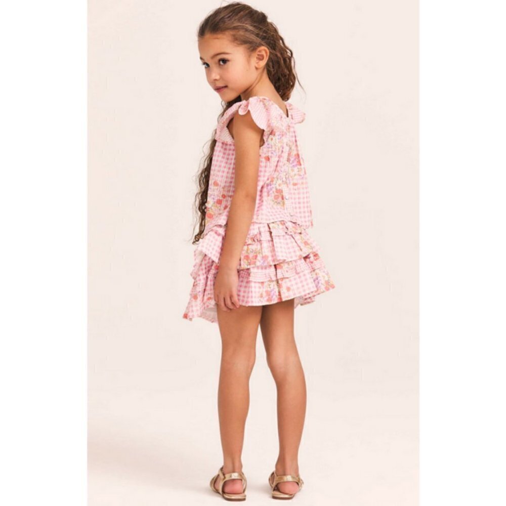💕LOVESHACKFANCY💕 Billie Skirt Berry Picnic Plaid Floral Print Girls 5-6 Y NWT - Picture 4 of 15